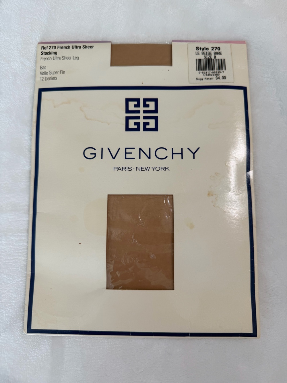 Givenchy Neutral Beige Hosiery Packaging with Navy Accents